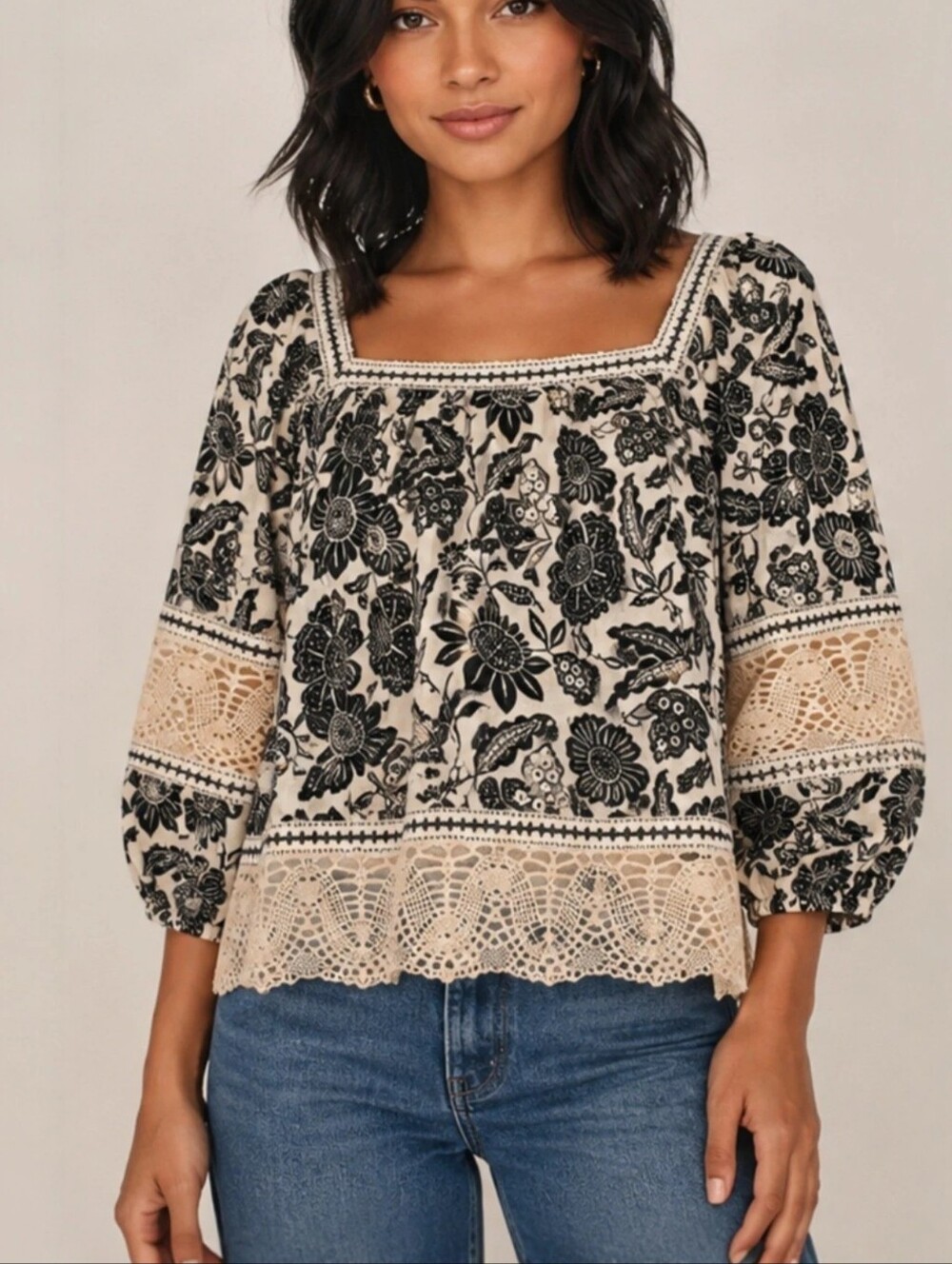 Christian Siriano New York Floral Linen Crochet Blouse – Medium - Picture 1 of 8